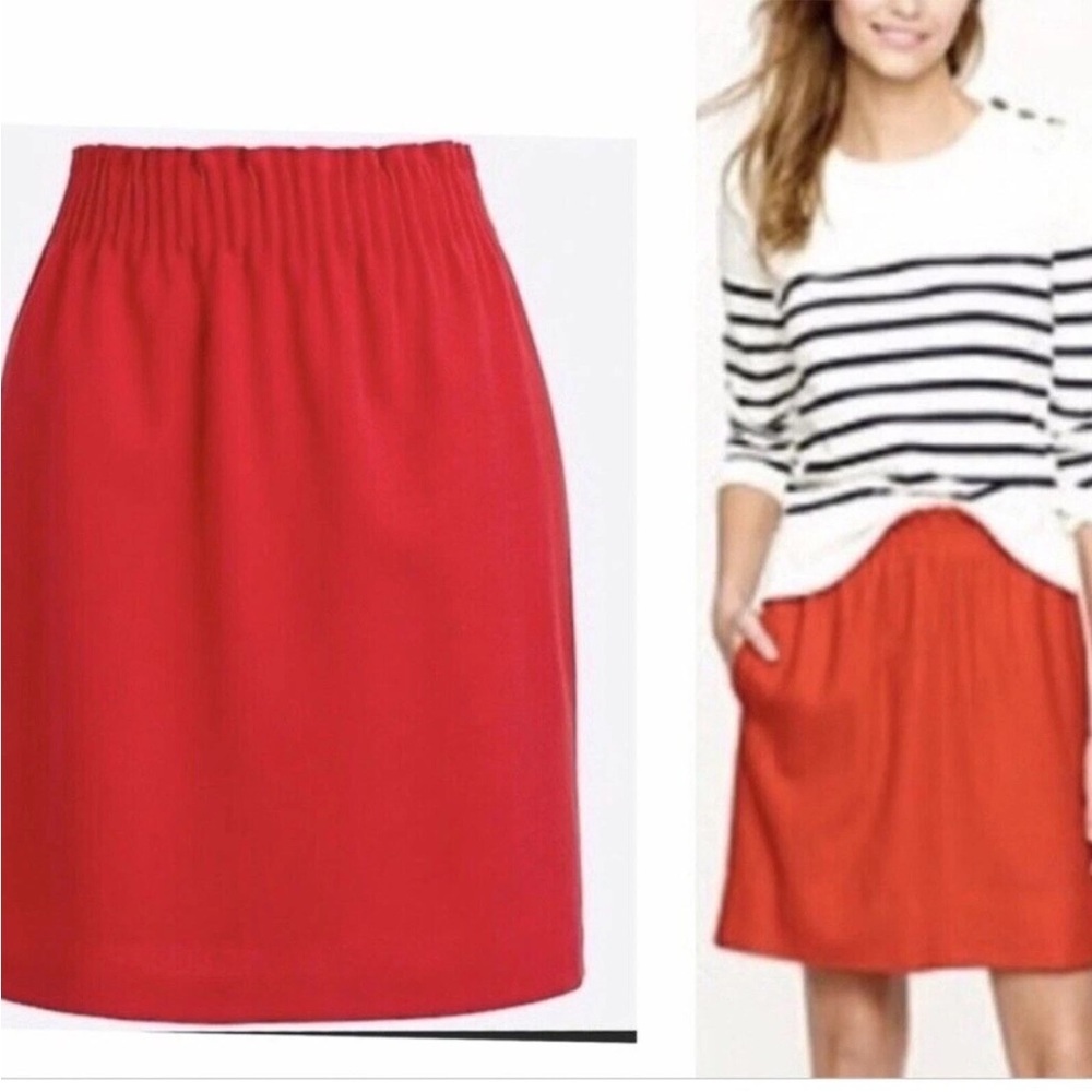 J. Crew  Paperbag Elastic Waist Skirt size 4 orange pockets wool blend